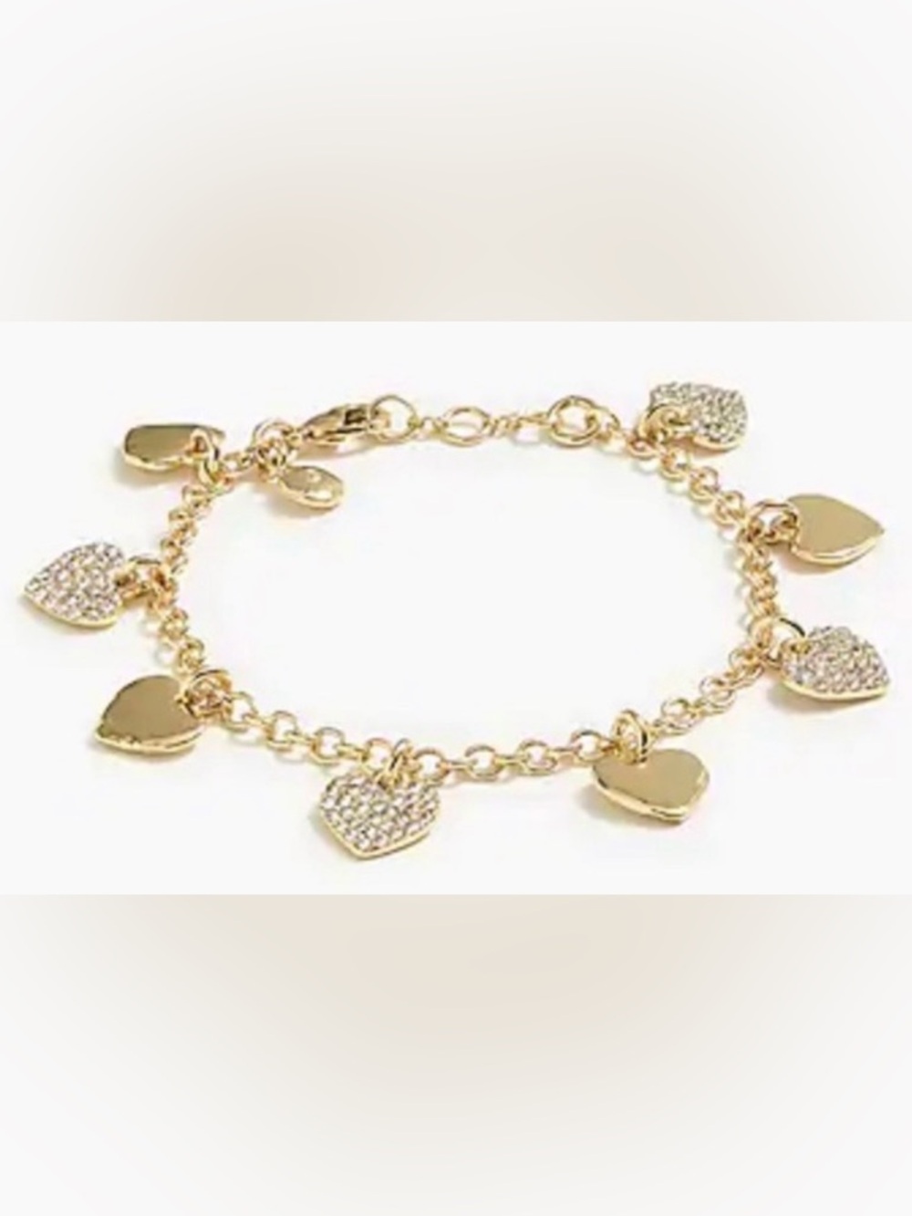 J. Crew Charm Bracelet 6.75” Hearts Crystals AV773